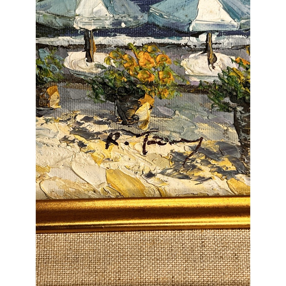 Signed Mediterranean Coastal Village Palette Knife Oil Painting Framed - Picture 11 of 15